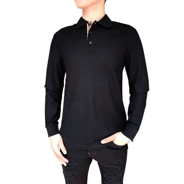 Áo Polo Nam Burberry Long Sleeve Check Polo Shirt Màu Đen