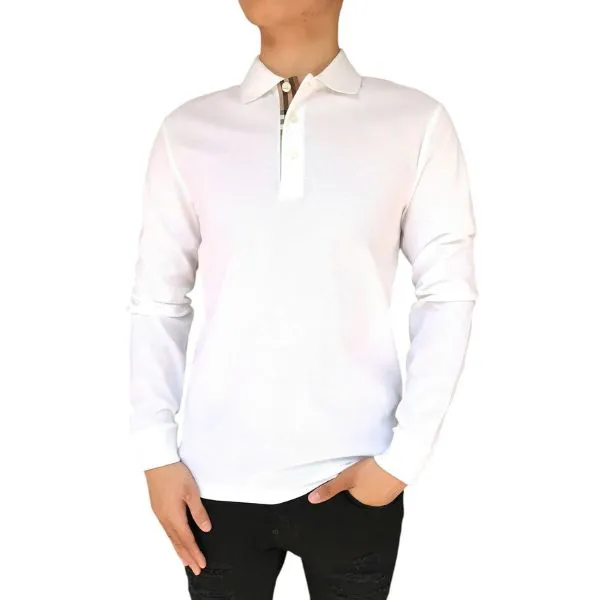 Áo Polo Nam Burberry Long Sleeve Check Polo Shirt Màu Trắng Size XS