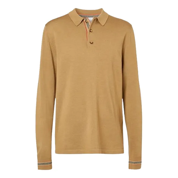 Áo Polo Nam Burberry With Striped Vintage Check Motif Long Sleeve 8033092 Màu Be Size L