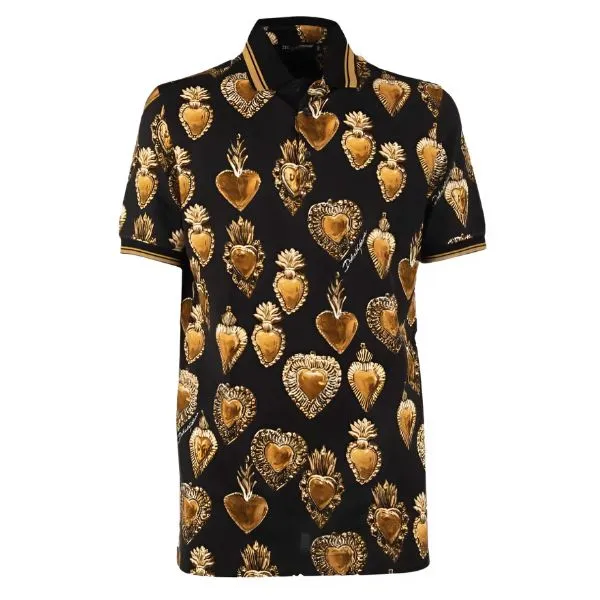 Áo Polo Nam Dolce & Gabbana D&G Hearts Logo Printed Polo ‎Shirt G8KF5T FS77K Màu Vàng Đen Size 44