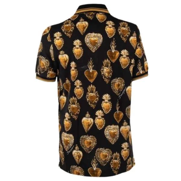 Áo Polo Nam Dolce & Gabbana D&G Hearts Logo Printed Polo ‎Shirt G8KF5T FS77K Màu Vàng Đen Size 44