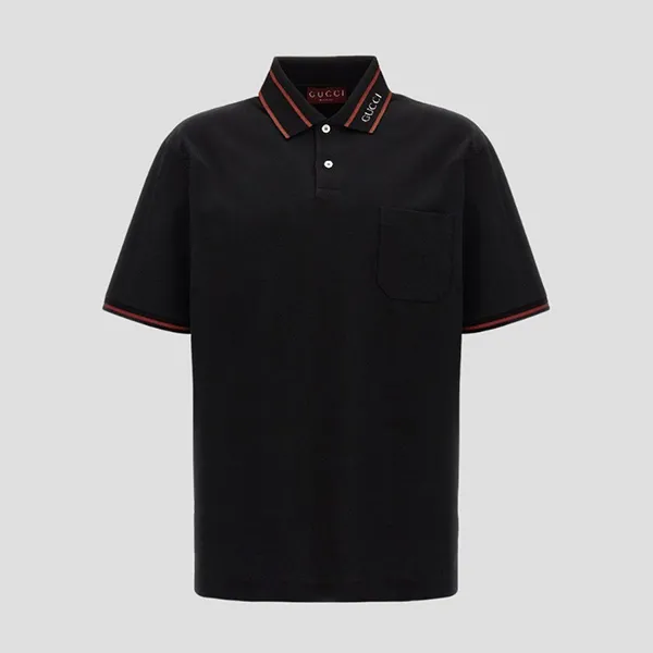 Áo Polo Nam Gucci Black With Logo Collar Printed Polo Shirt 784422 XJGJW 1043 Màu Đen Size M - Thời trang - Vua Hàng Hiệu