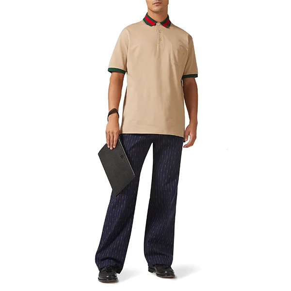 Áo Polo Nam Gucci Web Collar Polo Shirt In Stretch Cotton Piquet 701735 Màu Be Đậm Size S - Thời trang - Vua Hàng Hiệu