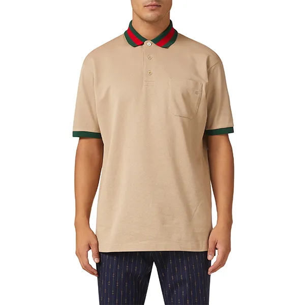 Áo Polo Nam Gucci Web Collar Polo Shirt In Stretch Cotton Piquet 701735 Màu Be Đậm Size S - Thời trang - Vua Hàng Hiệu
