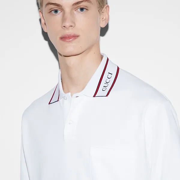 Áo Polo Nam Gucci With Logo Collar Printed 784422 XJGJW 9692 Màu Trắng Size S