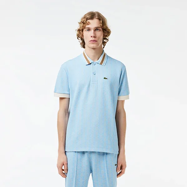 Áo Polo Nam Lacoste Men's Classic Fit Contrast Collar Monogram DH1417 WB5 Màu Xanh Da Trời Size 5