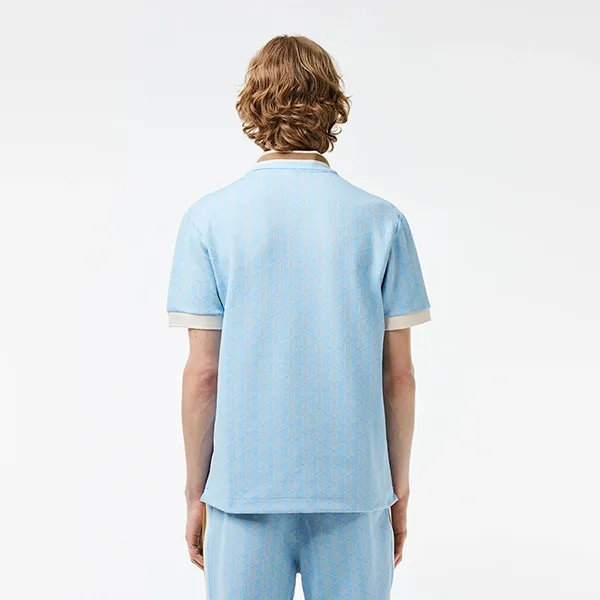 Áo Polo Nam Lacoste Men's Classic Fit Contrast Collar Monogram DH1417 WB5 Màu Xanh Da Trời Size 5