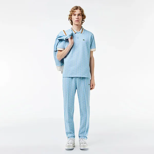 Áo Polo Nam Lacoste Men's Classic Fit Contrast Collar Monogram DH1417 WB5 Màu Xanh Da Trời Size 5