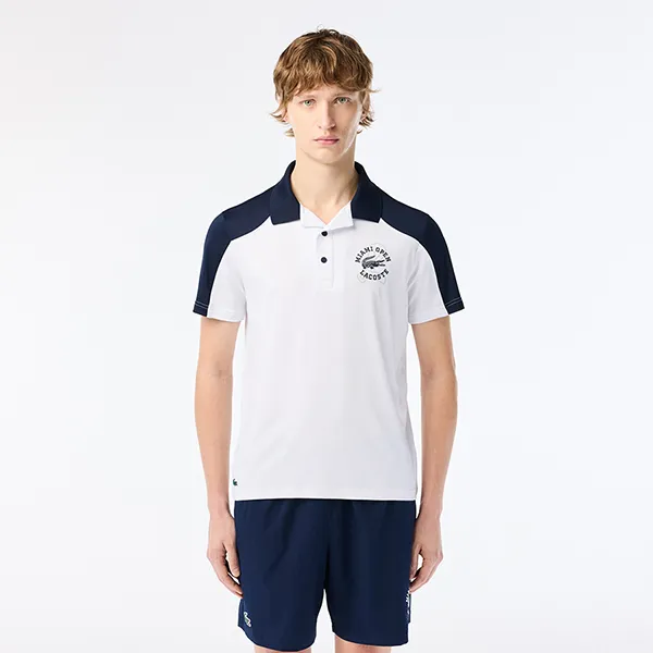 Áo Polo Nam Lacoste Men's Miami Open Edition Tennis Polo DH7785 522 Màu Trắng/Xanh Navy Size 5
