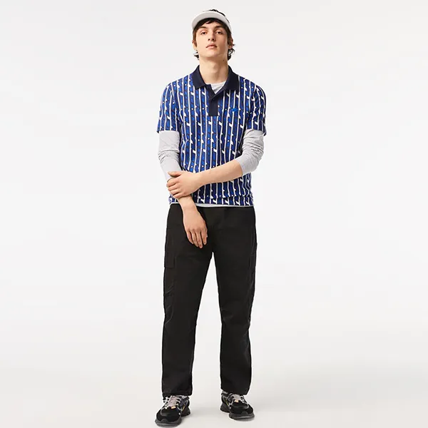 Áo Polo Nam Lacoste Men's Regular Fit Two-Tone Printed Stretch Piqué PH5655 ANY Màu Xanh Blue Size 3
