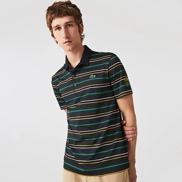 Áo Polo Nam Lacoste Men's Sport Presidents Cup Striped Ultra Dry Jersey DH8192 QPD Màu Đen Kẻ Size 4