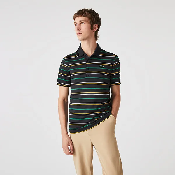 Áo Polo Nam Lacoste Men's Sport Presidents Cup Striped Ultra Dry Jersey DH8192 QPD Màu Đen Kẻ Size 4