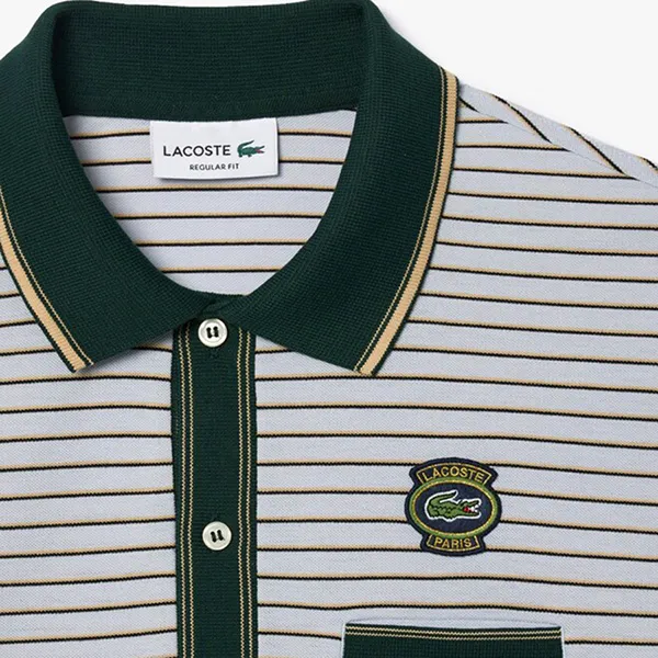Áo Polo Nam Lacoste Regular Fit Striped Mini Piqué PH7583 T69 Màu Xanh/Xám - Thời trang - Vua Hàng Hiệu