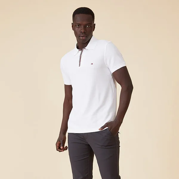 Áo Polo Nam Tommy Hilfiger Slim White Short Sleeve Shirt 78JA886 100 Màu Trắng Size L