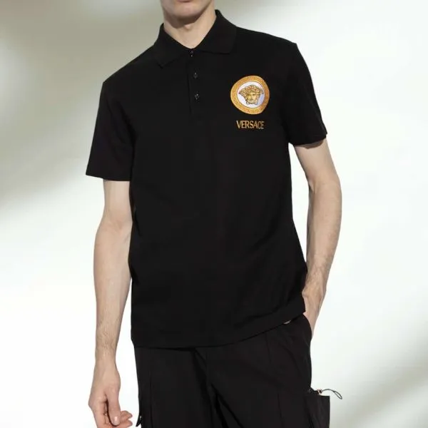 Áo Polo Nam Versace Black With Logo Medusa Embroidered 1A06081 1008503 Màu Đen Size S