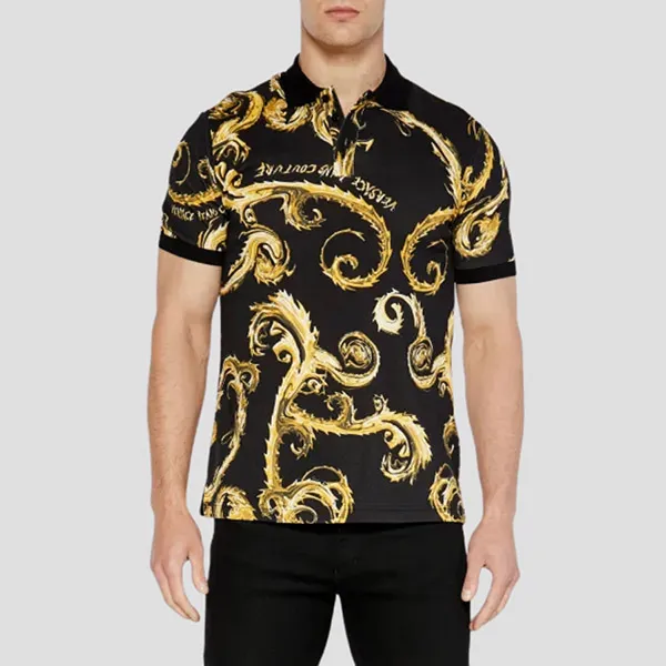 Áo Polo Nam Versace Jeans Couture In Black Short Sleeve 77GAG6S0 JS390 Màu Đen Vàng Size 44