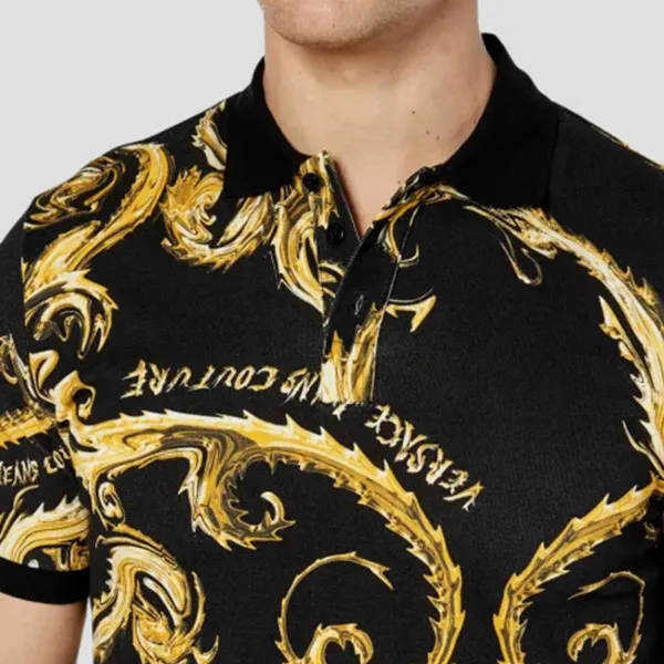 Áo Polo Nam Versace Jeans Couture In Black Short Sleeve 77GAG6S0 JS390 Màu Đen Vàng Size 44