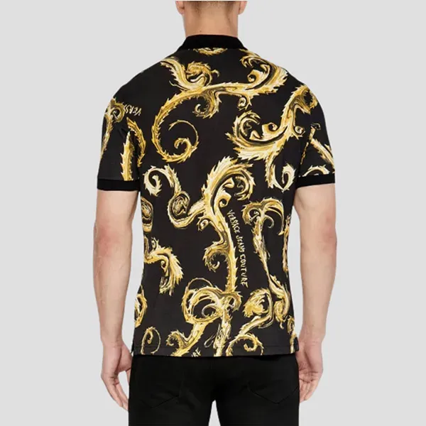 Áo Polo Nam Versace Jeans Couture In Black Short Sleeve 77GAG6S0 JS390 Màu Đen Vàng Size 44