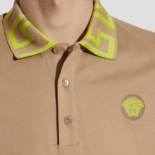 Áo Polo Nam Versace Medusa Greca With Logo Embroidered A89492/1A048672KF90 Màu Be Size XS