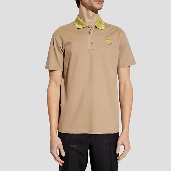 Áo Polo Nam Versace Medusa Greca With Logo Embroidered A89492/1A048672KF90 Màu Be Size XS