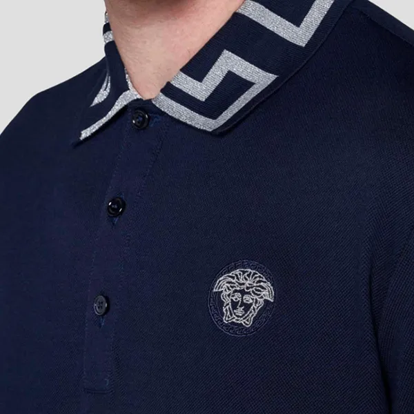 Áo Polo Nam Versace Medusa Greek In Blue With Greca Collar A87402/1A015521UI20 Màu Xanh Navy Size S