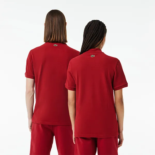 Áo Polo Unisex Lacoste Regular Fit Signature Print Stretch Piqué Polo Shirt PH1136 IXX Màu Đỏ Đô Size XS