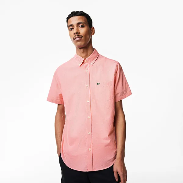 Áo Sơ Mi Cộc Tay Nam Lacoste Regular Fit Gingham Check Shirt CH2879 LXS Kẻ Caro Đỏ Size 39