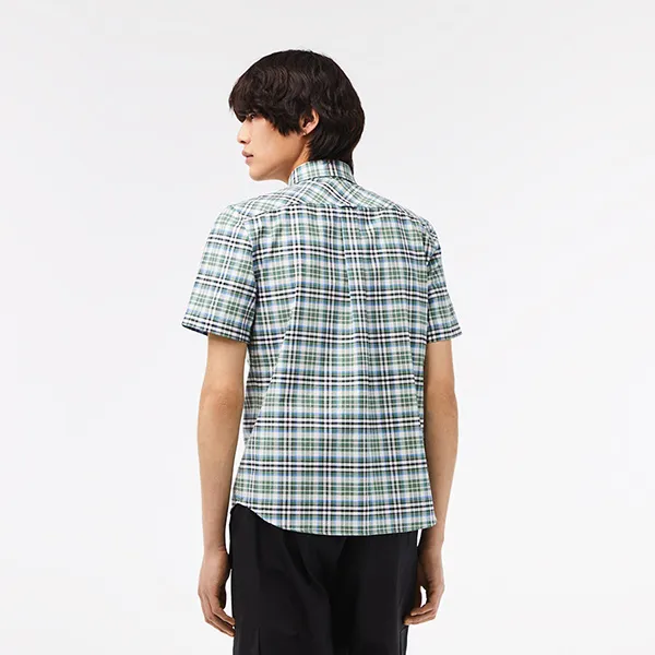 Áo Sơ Mi Cộc Tay Nam Lacoste Regular Fit Short Sleeve Check CH1910 10 U9I Shirt Màu Xanh Lá Size 39