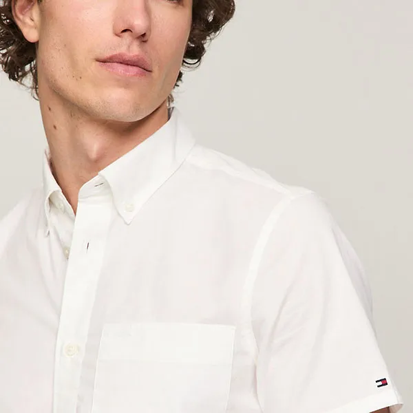 Áo Sơ Mi Cộc Tay Nam Tommy Hilfiger Slim Fit Poplin 78JA395 100 Màu Trắng Size S