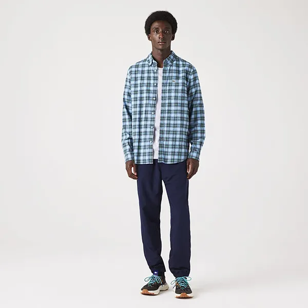 Áo Sơ Mi Dài Tay Nam Lacoste Regular Fit Check Print Shirt CH0208 T84 Màu Xanh Kẻ Size 41