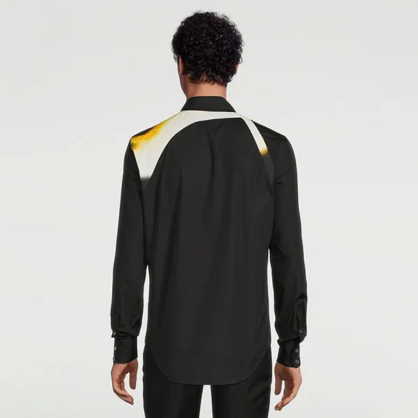 Áo Sơ Mi Nam Alexander McQueen Poplin Abstract-Print Harness Sport Shirt 710640 Màu Đen Size XXS
