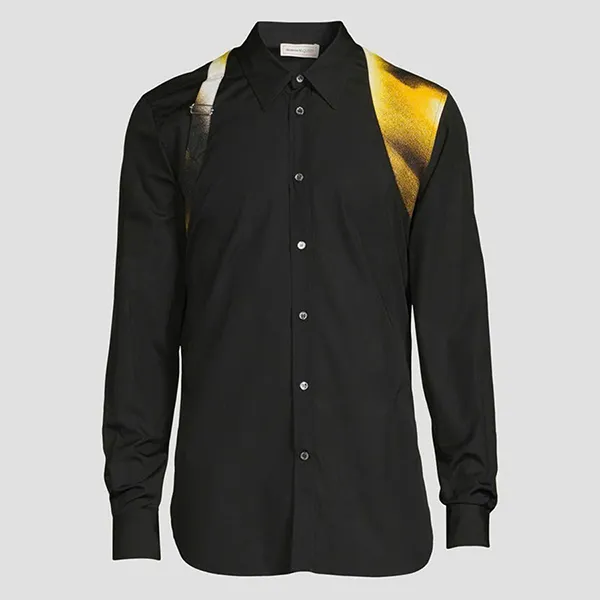 Áo Sơ Mi Nam Alexander McQueen Poplin Abstract-Print Harness Sport Shirt 710640 Màu Đen Size XXS