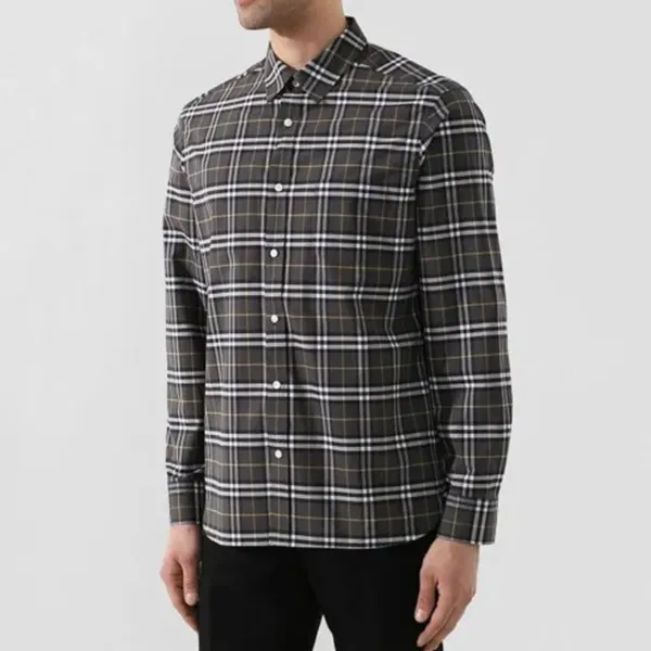 Áo Sơ Mi Nam Burberry Cotton Grey With Check Printed Shirt 8004833 Màu Xám Kẻ Size XS