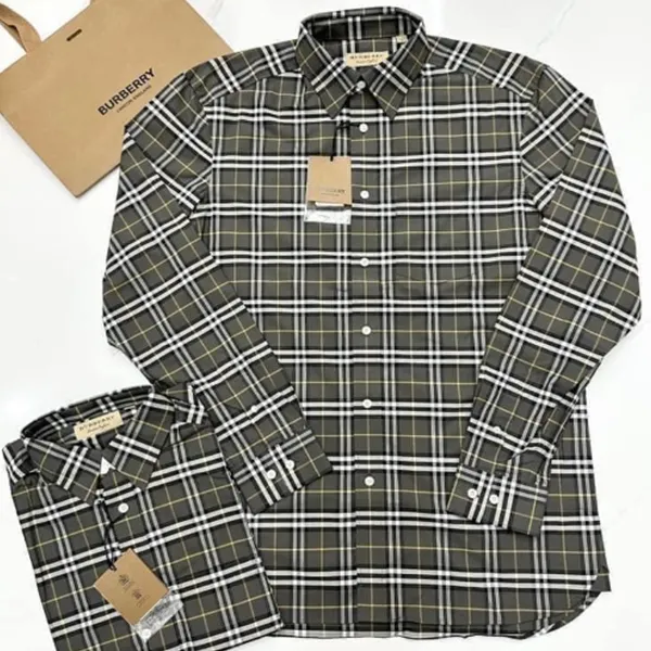 Áo Sơ Mi Nam Burberry Cotton Grey With Check Printed Shirt 8004833 Màu Xám Kẻ Size XS