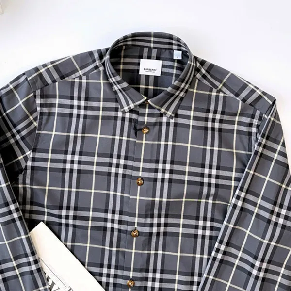 Áo Sơ Mi Nam Burberry Grey With Vintage Check Printed 80842971 Màu Xám Size L