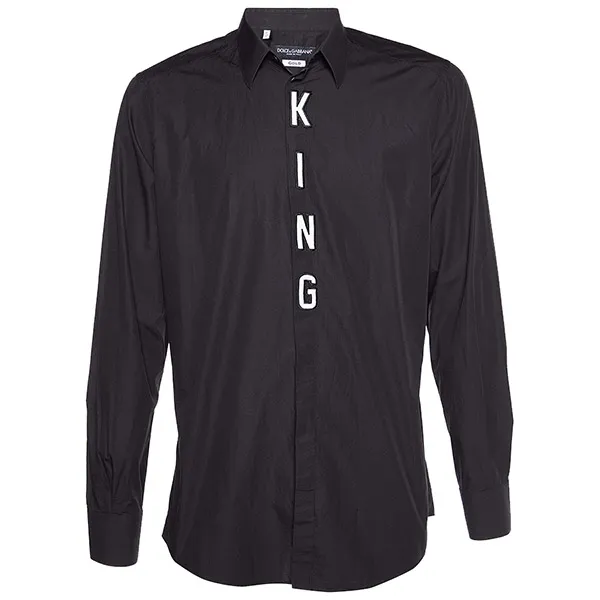 Áo Sơ Mi Nam Dolce & Gabbana D&G Black With KING Logo Embroidered G5EN0Z FU5K9 N0000 Màu Đen Size 37