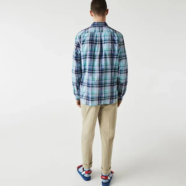 Áo Sơ Mi Nam Lacoste Regular Fit Check Stretch Cotton Shirt CH2603 00 51W Màu Xanh Kẻ Size 39