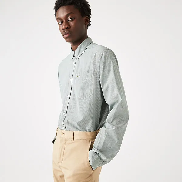 Áo Sơ Mi Nam Lacoste Regular Fit Cotton Poplin Shirt CH2564 737 Kẻ Xanh Kẻ Size 38