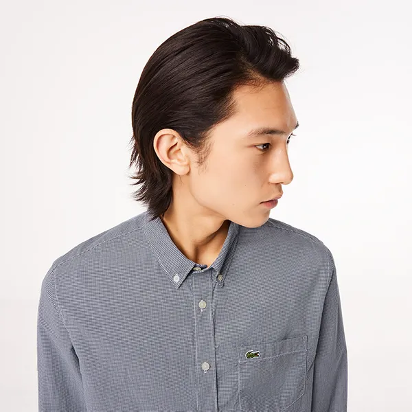 Áo Sơ Mi Nam Lacoste Regular Fit Gingham Poplin Shirt CH5621 522 Màu Xanh Size 40