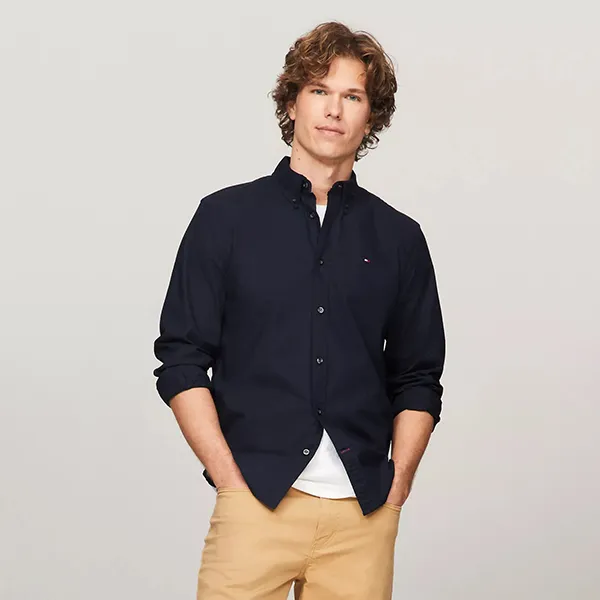Áo Sơ Mi Nam Tommy Hilfiger Camisa Manga Larga Unicolor Oxford Shirt 78J8433 413 Màu Xanh Đen Size S