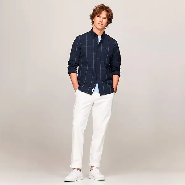 Áo Sơ Mi Nam Tommy Hilfiger Camisa Regular Fit Check Shirt 78JA235 410 Màu Xanh Navy Size S