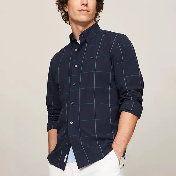 Áo Sơ Mi Nam Tommy Hilfiger Camisa Regular Fit Check Shirt 78JA235 410 Màu Xanh Navy Size S