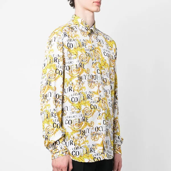 Áo Sơ Mi Nam Versace Jean Couture White With Baroque Pattern Printed 774GAL2R0 NS219 G03 Màu Vàng Size 48