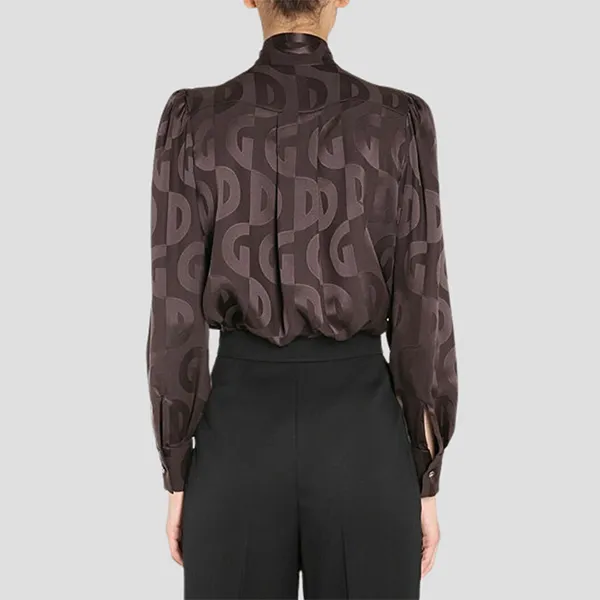 Áo Sơ Mi Nữ Dolce & Gabbana D&G Brown Silk Shirt F5N80T FJ1IA M0696 Màu Nâu Đậm Size 36
