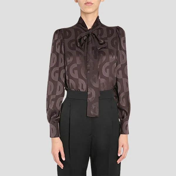 Áo Sơ Mi Nữ Dolce & Gabbana D&G Brown Silk Shirt F5N80T FJ1IA M0696 Màu Nâu Đậm Size 36