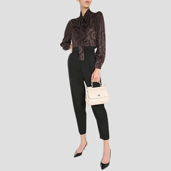 Áo Sơ Mi Nữ Dolce & Gabbana D&G Brown Silk Shirt F5N80T FJ1IA M0696 Màu Nâu Đậm Size 36