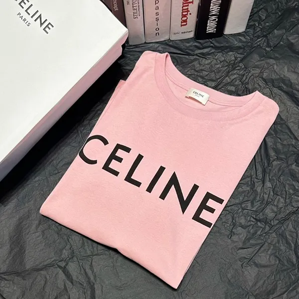 Áo Thun Celine Homme Logo Print Cotton Jersey TShirt Màu Hồng Size M