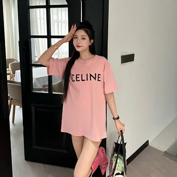 Áo Thun Celine Homme Logo Print Cotton Jersey TShirt Màu Hồng Size M