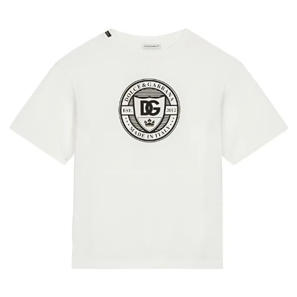 Áo Thun Nam Dolce & Gabbana D&G In White With Appliqued Logo T-Shirt L4JTHV G7NXE W0111 Màu Trắng Size 14Y