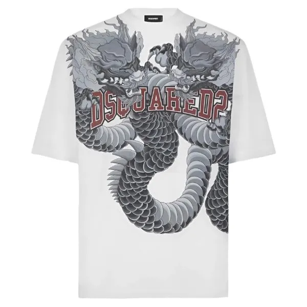 Áo Thun Nam Dsquared2 White With Dragon Logo Printed T-Shirt S74GD1214 S23009 100 Màu Trắng Size S - Thời trang - Vua Hàng Hiệu